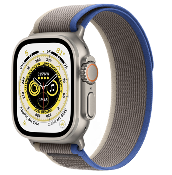 AppleWatch Ultra GPS + Cellular 49mm Titanium Case with Blue/Gray Trail Loop